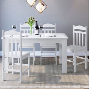 Conjunto Sala de Jantar Mesa Fixa com 4 Cadeiras Branco