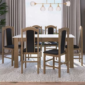 Conjunto Sala de Jantar Mesa Fixa com 6 Cadeiras Ameixa Negra