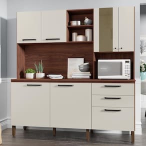 Armario de Cozinha Compacta 7 Portas 2 Gavetas Mega - Nogueira/Off White