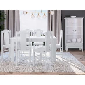 Conjunto Sala de Jantar Mesa Fixa com 6 Cadeiras Branco