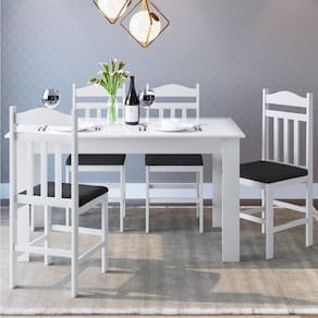 Conjunto Sala de Jantar Mesa Fixa com 4 Cadeiras Branco