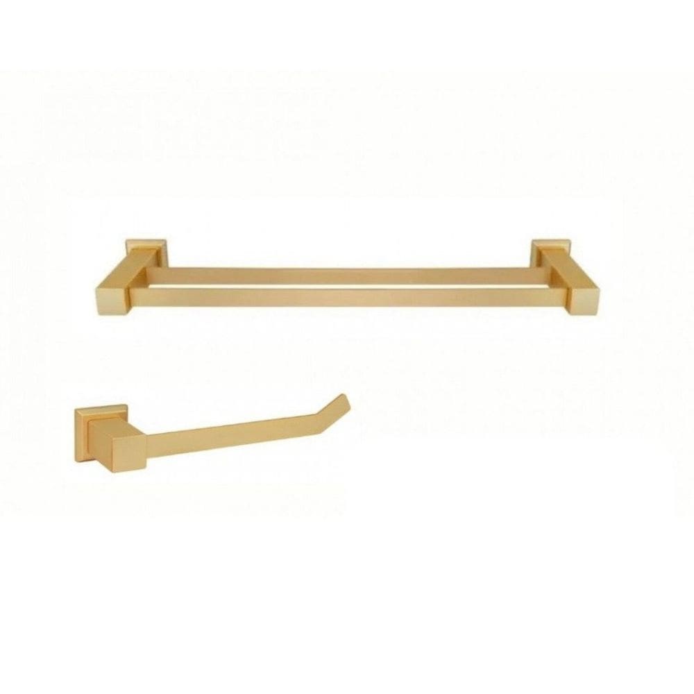 Kit Porta Toalha de Banho Dupla com 62cm e Porta Toalha de Rosto Ducon Metais Ouro Fosco