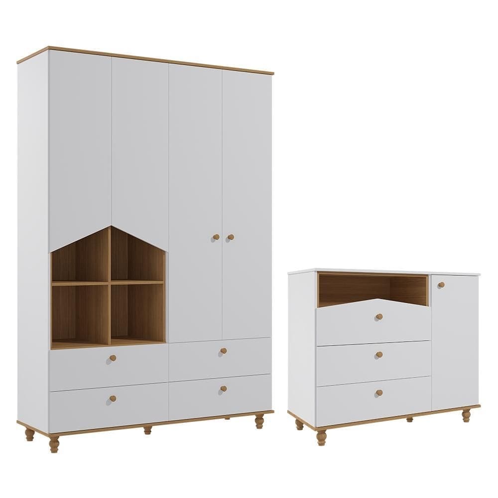 Jogo de Quarto Infantil Casinha Guarda Roupa e Cômoda 1 Porta - Permóbili Baby