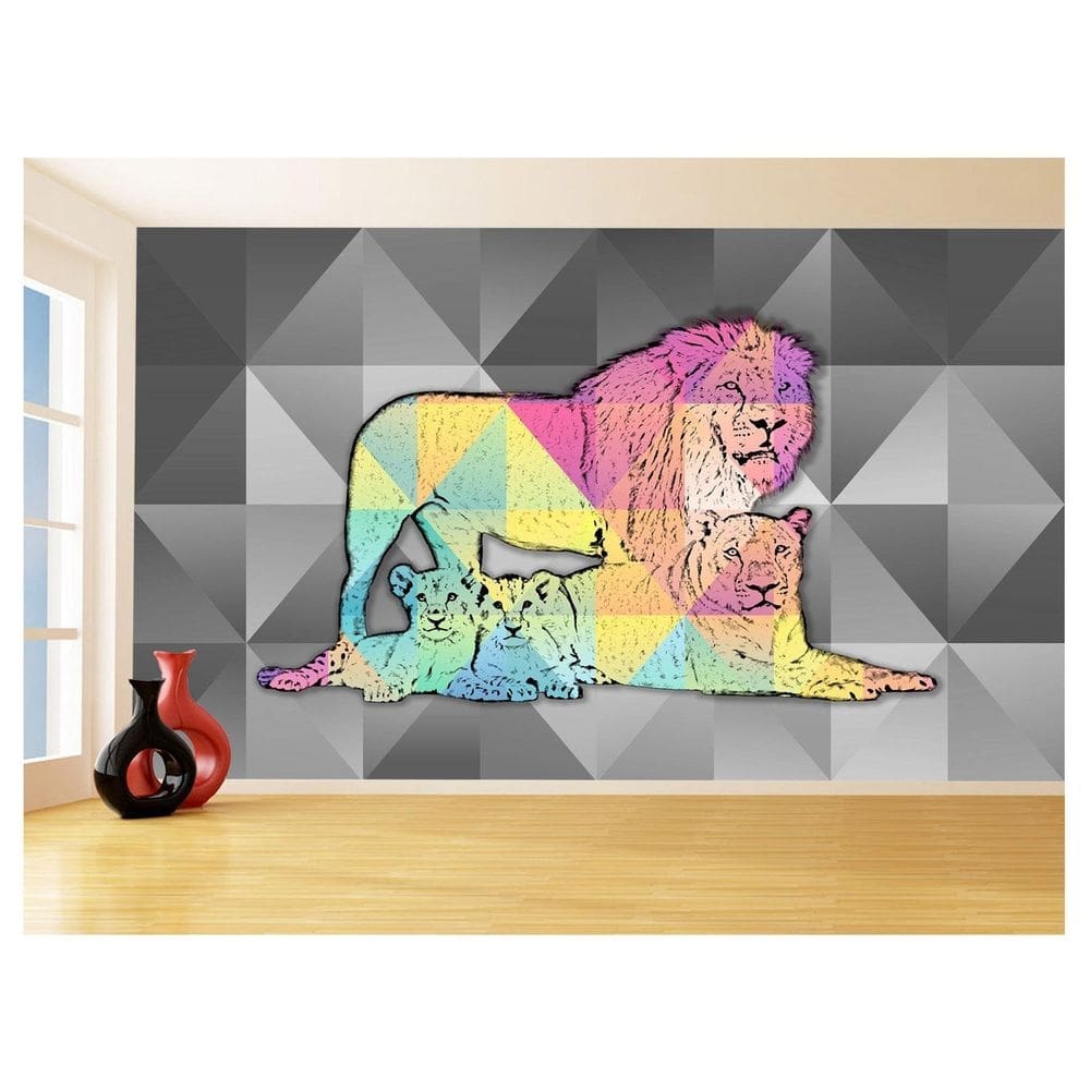 Papel De Parede Animais Pop Art Familia Leões 3,5M Pxa434