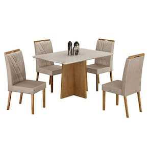 Mesa de Jantar Jade 120x80cm Cinamomo Off White com 4 Cadeiras Lara Veludo Bege - Valdemóveis