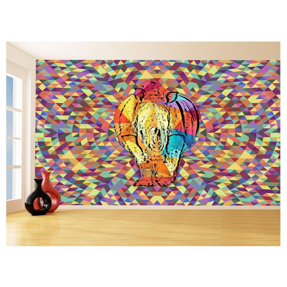 Papel De Parede 3D Animais Pop Art Rinoceronte 3,5M Pxa471