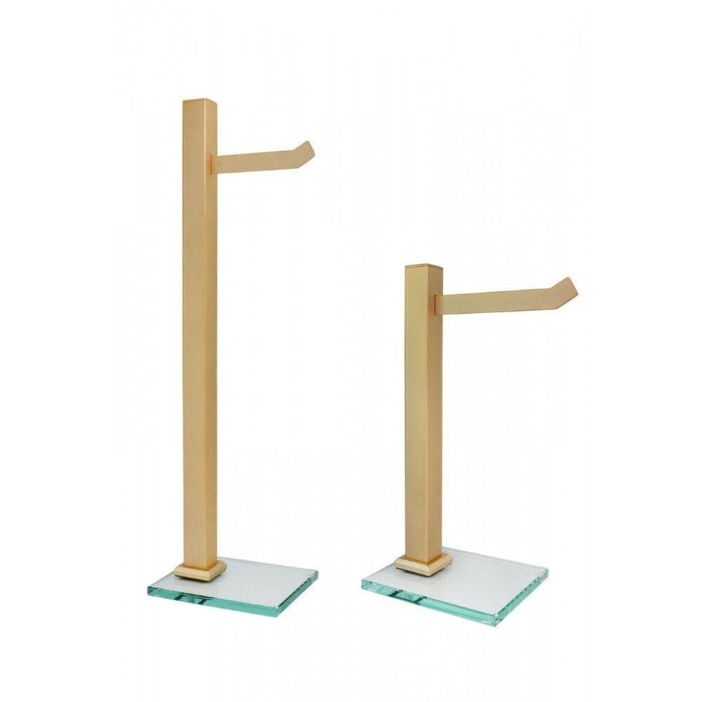 Kit 01 Papeleira uma Haste e 01 Porta Toalhas de Bancada Vidro Incolor Ouro Fosco Ducon Metais Ouro Fosco