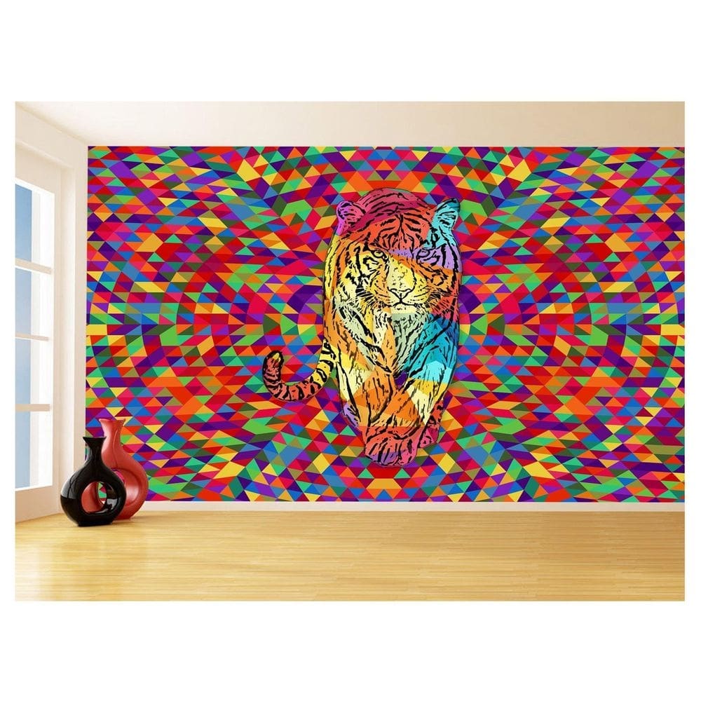 Papel De Parede 3D Animais Pop Art Tigre Felino 3,5M Pxa109