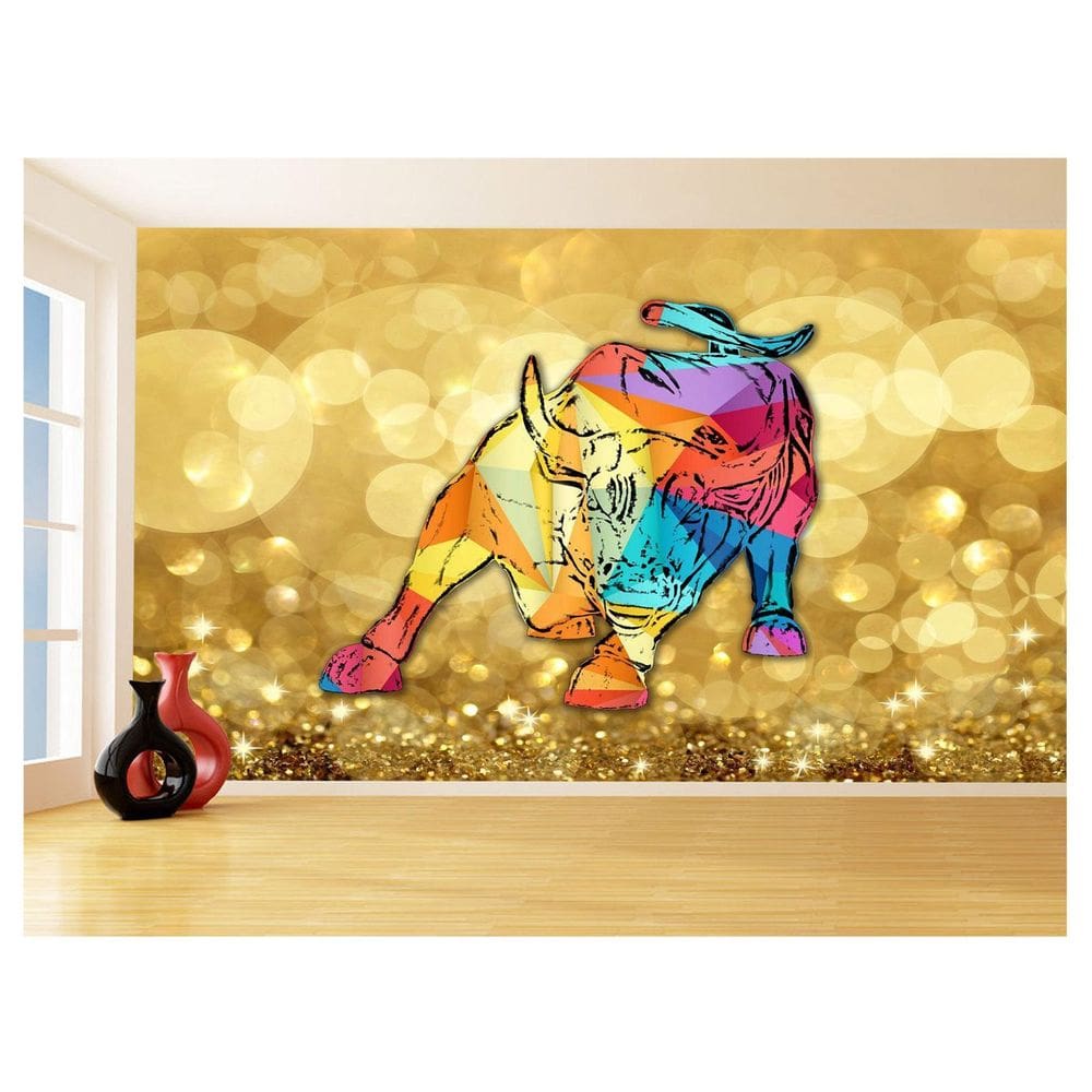 Papel De Parede 3D Animais Pop Art Touro Bull 3,5M Pxa201