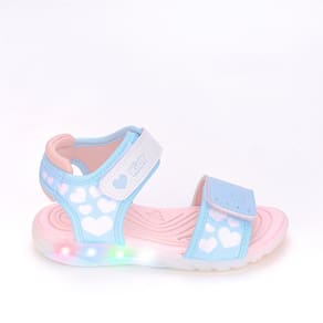 Sandália Infantil Led Kidy Wave Corações e Glitter Azul Bebê