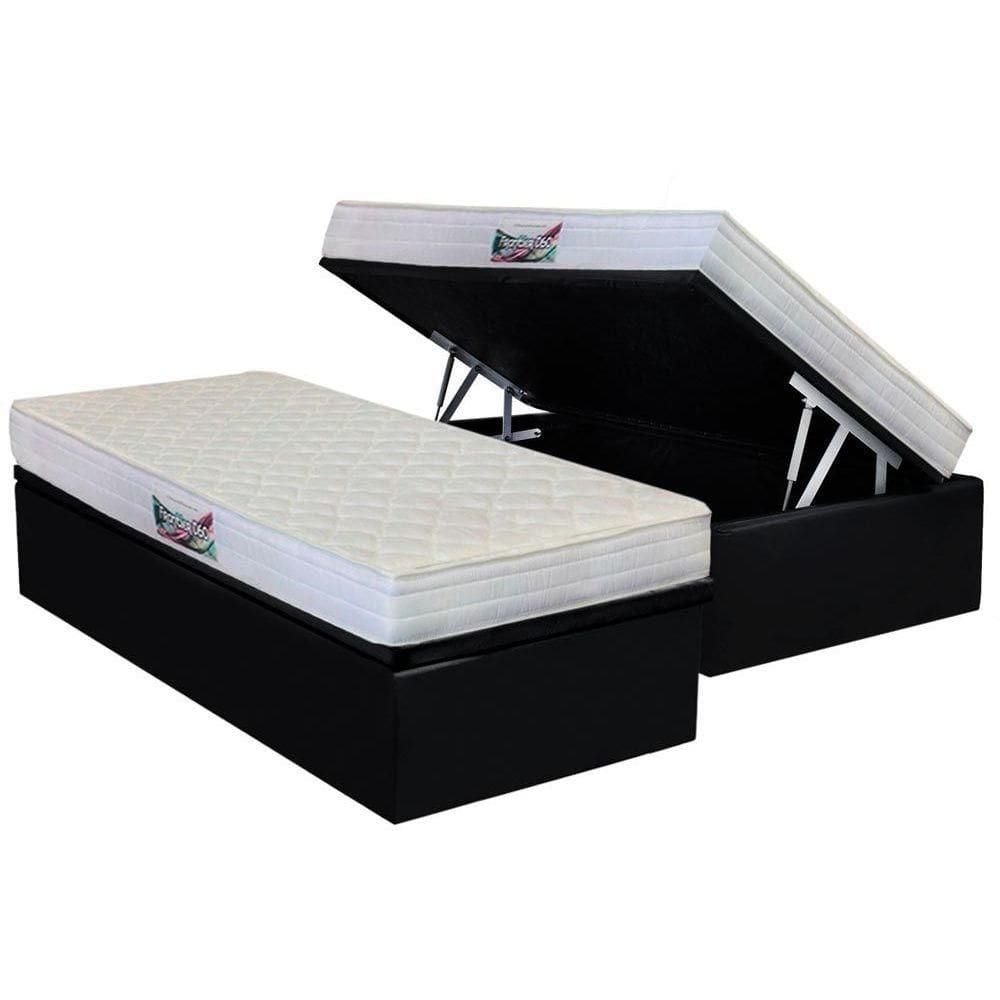 Cama Box Baú Solteiro: Colchão Ortopédico Herval D28 / AG65 Frontier + Base CRC Suede Black(88x188)