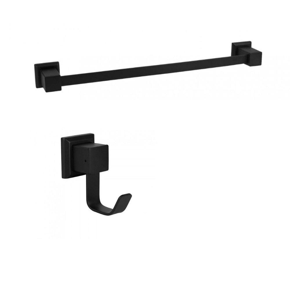 Kit com Porta Toalha de Banho 62cm e 01 Cabide Black Ducon Metais Black