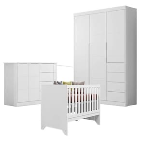 Quarto de Bebê Eloá com Berço Americano Retro Maya Branco Acetinado – Phoenix Baby