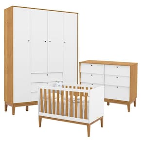 Quarto de Bebe Unique 4 Portas com Cômoda 6 Gavetas Branco Soft Freijó Eco Wood - Matic