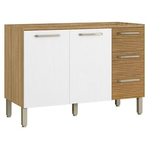 Balcão de Pia Ametista 2 Portas 3 Gavetas 120 cm Freijó Supremo Ripado - Kits Paraná