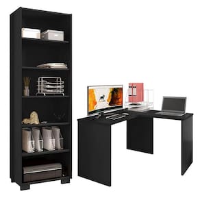 Mesa para Computador Gávea com Extensora e Livreiro Office Preto Trama - Móveis Leão