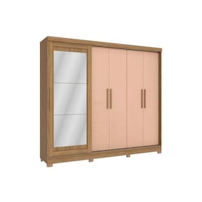 Guarda Roupa Casal 5 Portas e 4 Gavetas c/ Espelho e Pés Flex CB01N564 Nogueira/Macadamia - Kappesberg