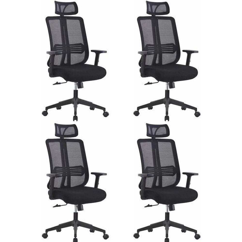 Kit 4 Cadeiras para Escritório Presidente Comfort Plus Preto