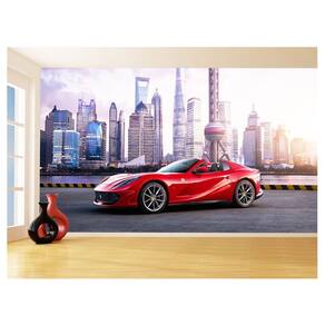 Papel De Parede 3D Carro Ferrari Vermelha Pista 3,5M Car118