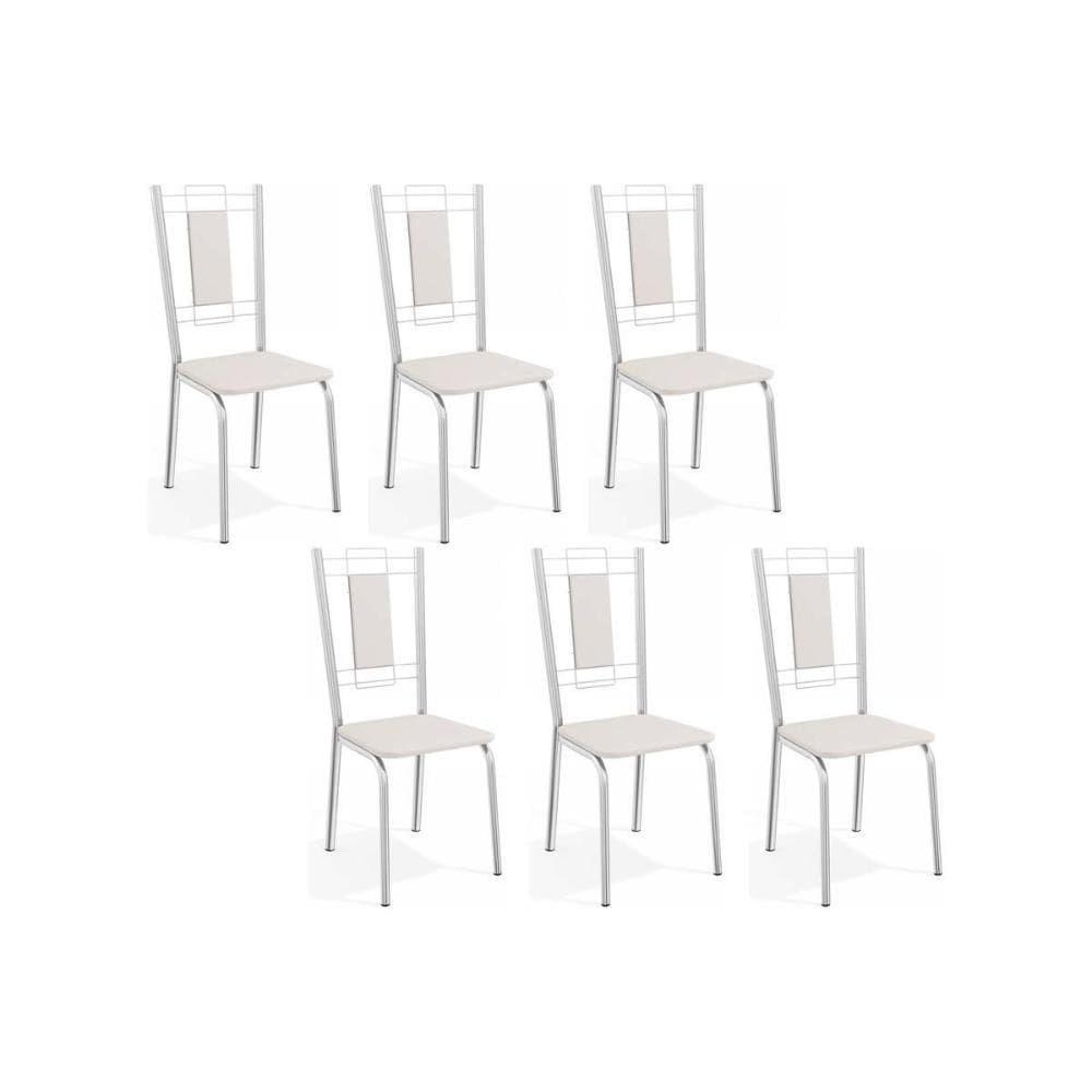 Cadeiras de Cozinha Florença C005 Kit 6 Un Cromada - Assento Branco 106 - Kappesberg