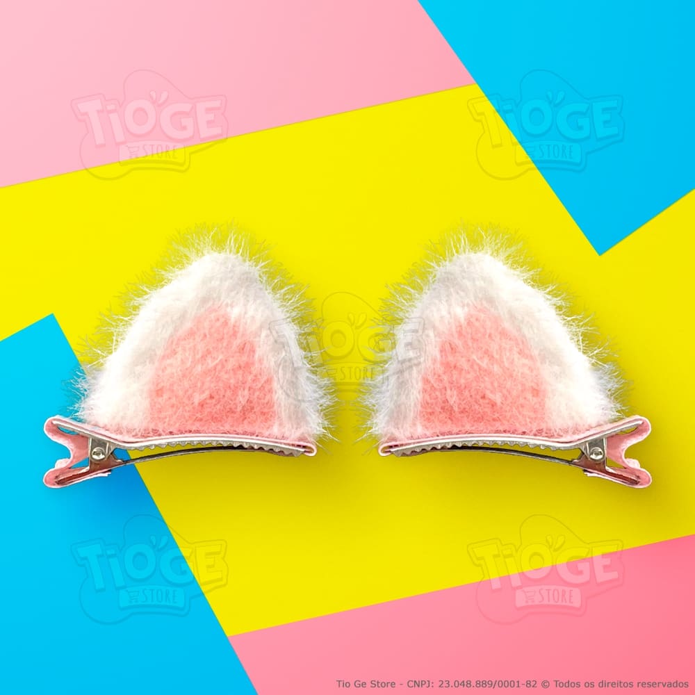 Orelhas de Gatinho Pelúcia Infantil Presilha Bico de Pato Cabelo Maluco Fofo Engraçado Rosa 2 unid (1 par)