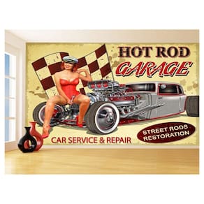 Papel De Parede 3D Carro Antigo Hot Rod Pin Up 3,5M Cxr95