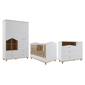 Dormitório Infantil Casinha Guarda Roupa, Cômoda 1 Porta e Berço Mimo - Permóbili Baby