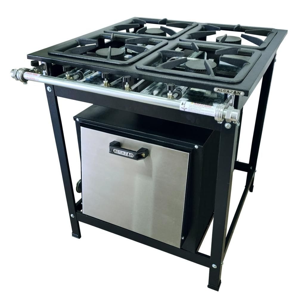 Fogão Alta Pressão 4 Bocas Alcazon com Forno 75 Litros Tampa Inox ACZ-009+ACZF-004