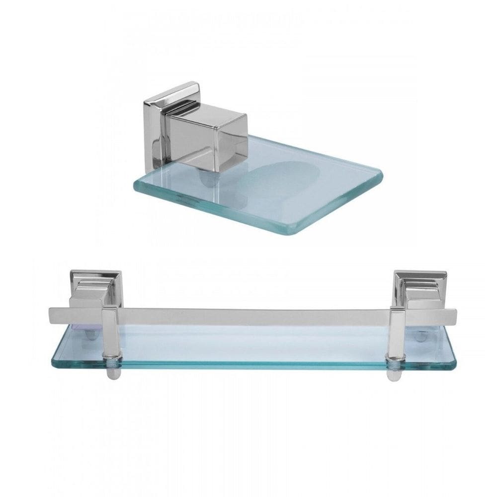 Kit Saboneteira e 1 Porta Shampoo com Haste  Ducon Metais Cromado