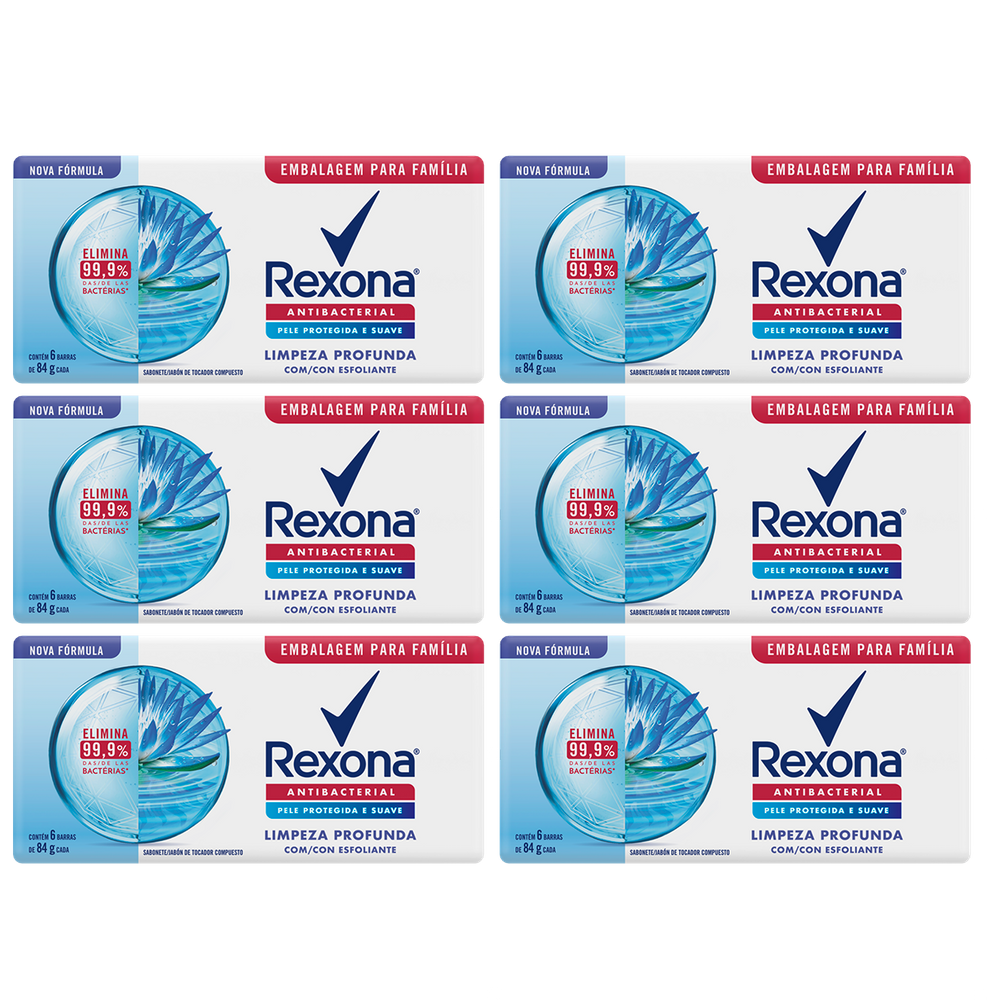 Kit 6 Packs Sabonete Rexona limpeza profunda 6 unidades