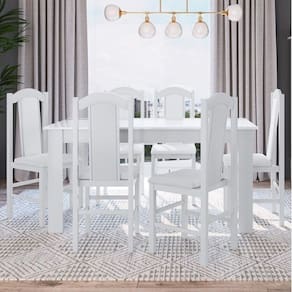 Conjunto Sala de Jantar Mesa Fixa com 6 Cadeiras Branco
