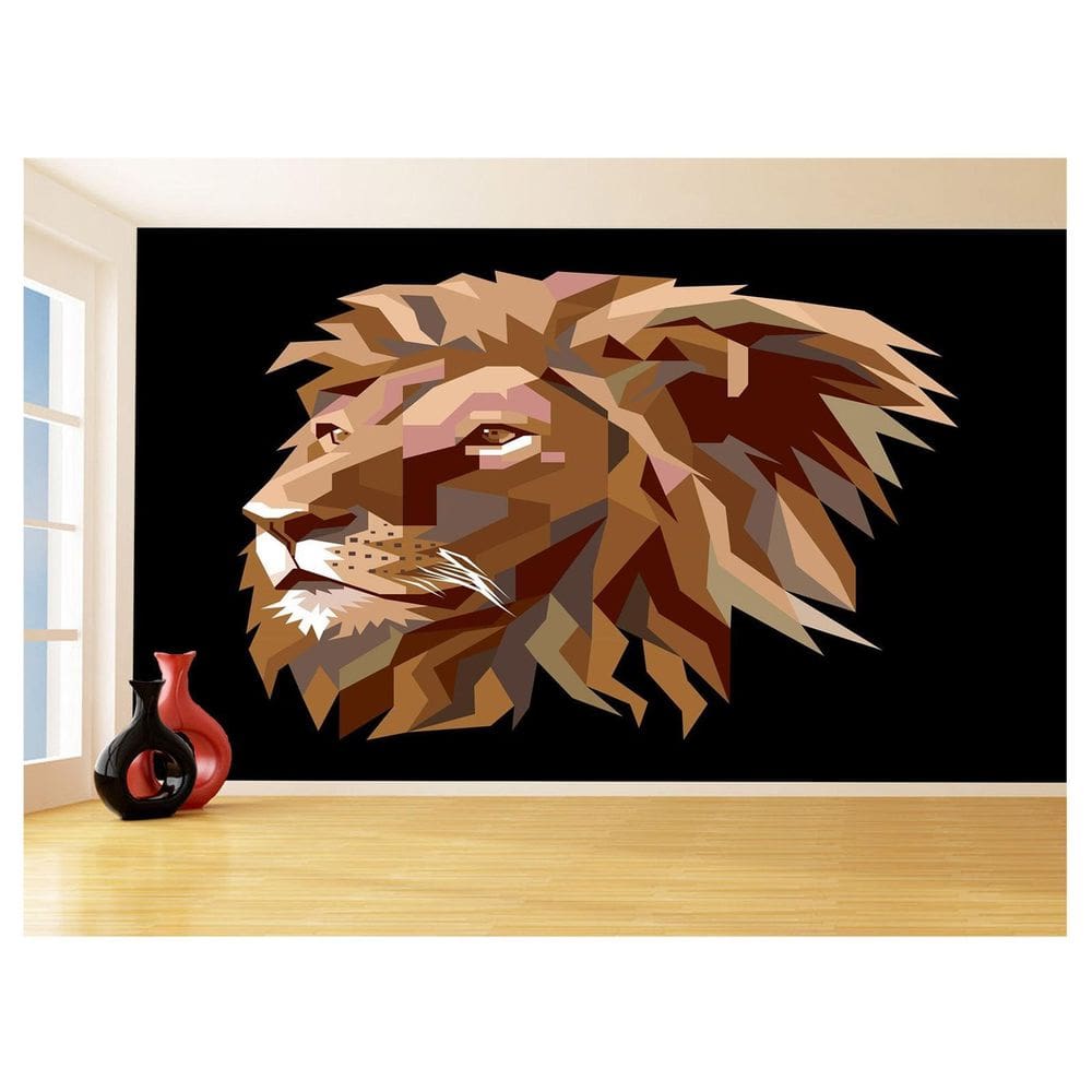 Papel De Parede Animais Leão Rosto Arte Preto 3,5M Anm457