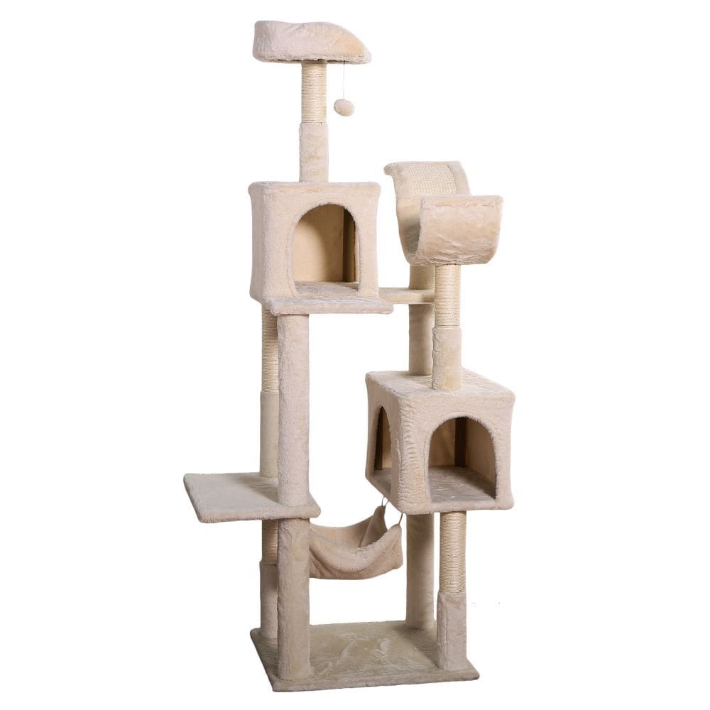 Arranhador de gato grande, luxuoso, multifuncional com casas, camas, rede, poleiros e brinquedo