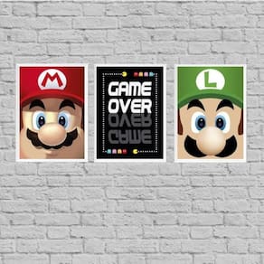 Kit 3 Quadros Vídeo Game Personagens 33X24Cm - Com Vidro