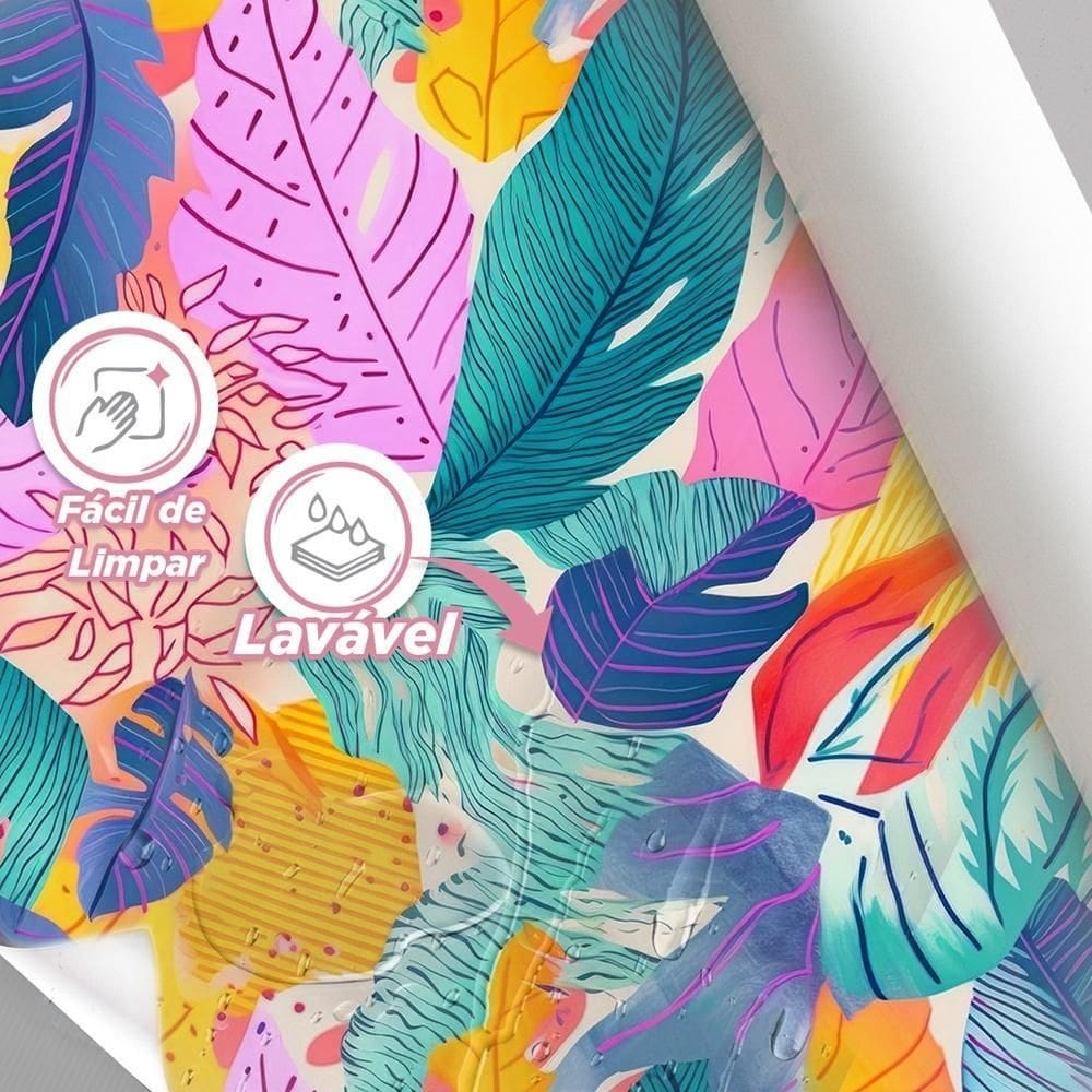 Papel De Parede Painel 3D Folhas Tropicais Coloridas 3,5M