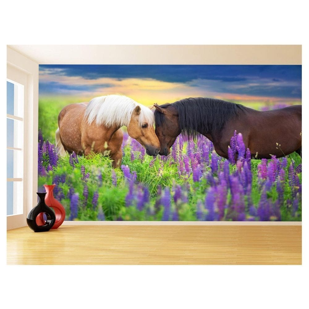 Papel De Parede Animais Casal Cavalos Fazenda 3,5M Anm319