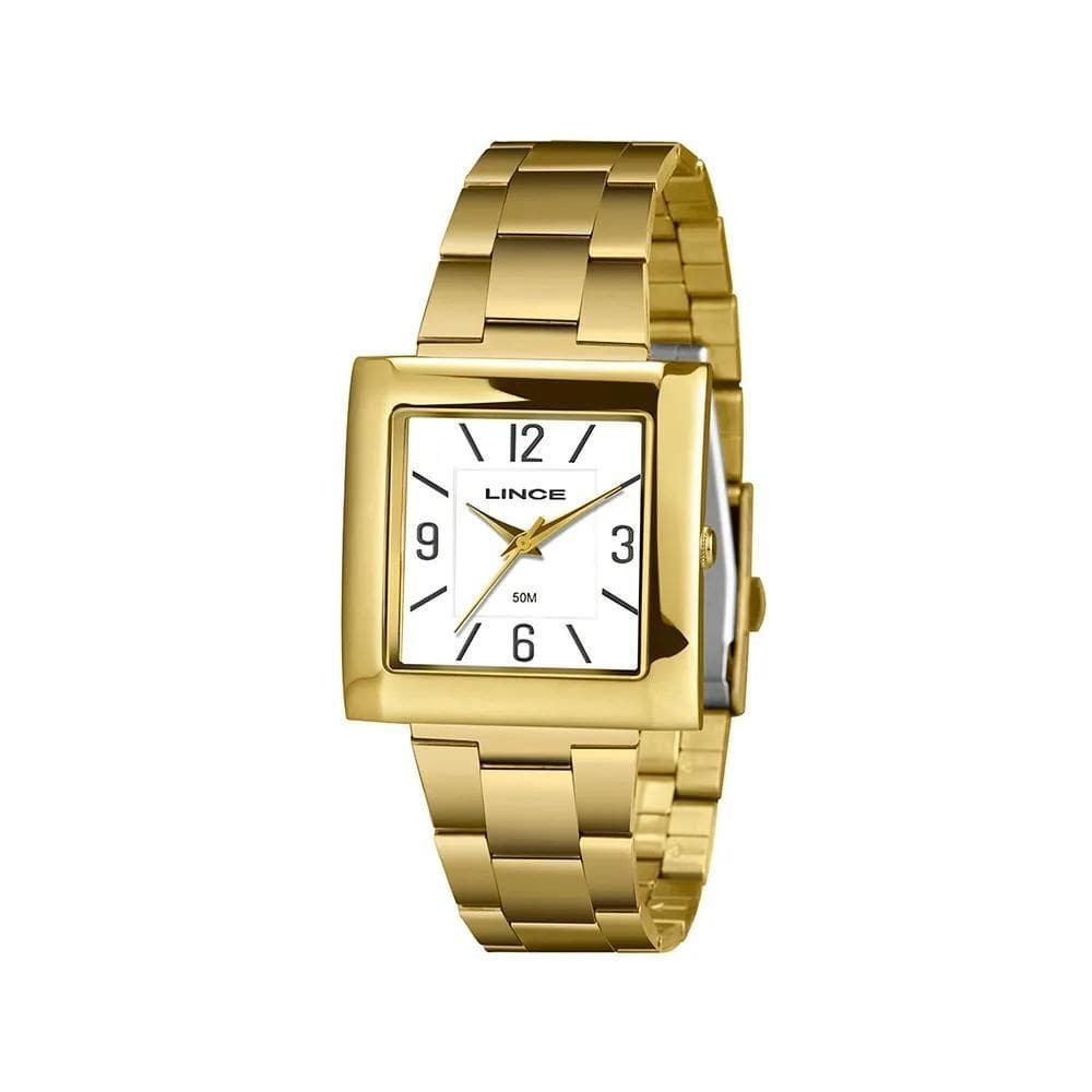 Relógio Feminino Dourado Quadrado Lince Clássico