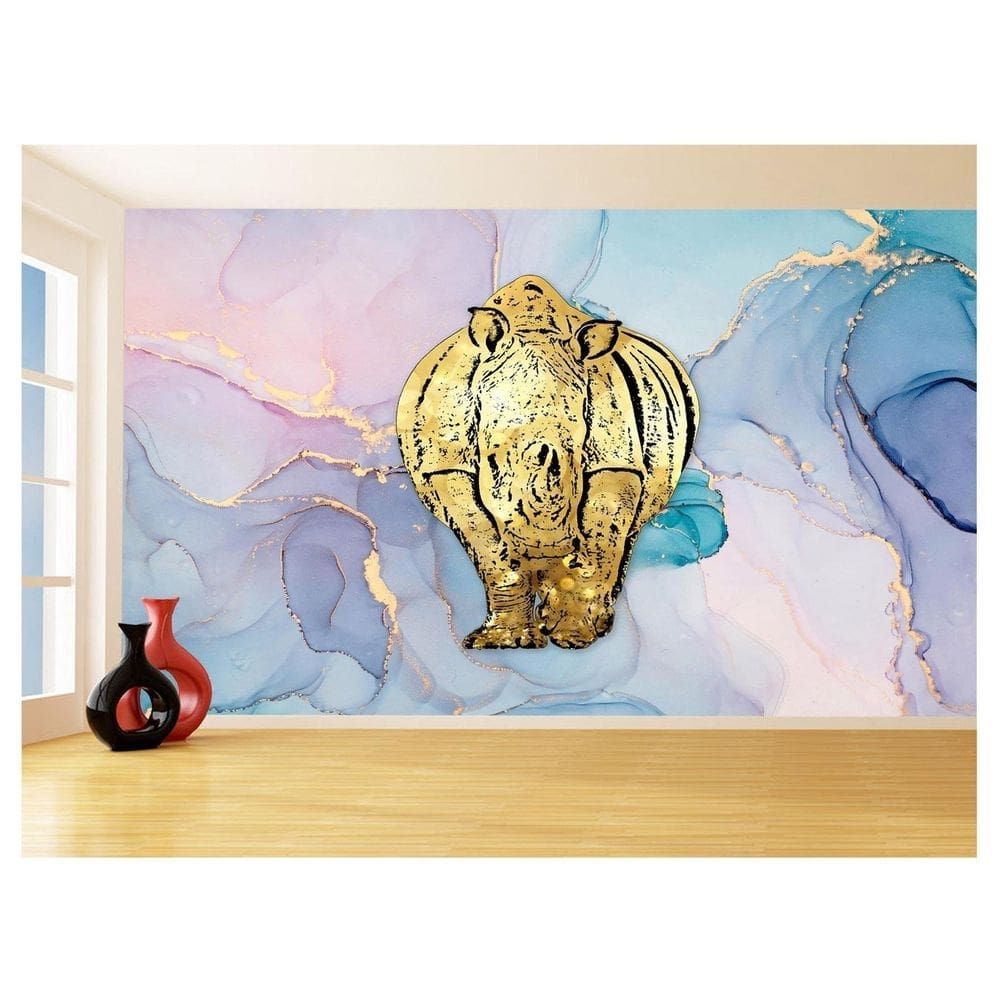 Papel De Parede 3D Animais Pop Art Rinoceronte 3,5M Pxa478