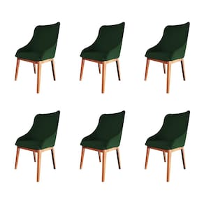 Kit 6 Cadeiras De Jantar Luxo Estofada Elisa Anatômica Veludo Verde Base Madeira Maciça
