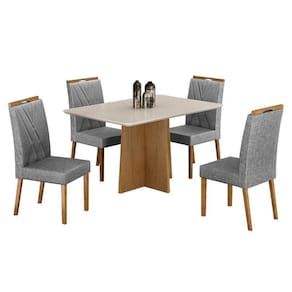 Mesa de Jantar Jade 120x80cm Cinamomo Off White com 4 Cadeiras Lara Linho Prata - Valdemóveis