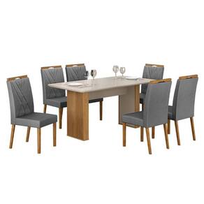 Mesa de Jantar Júlia 160x80cm Cinamomo Off White com 6 Cadeiras Lara Veludo Grafite - Valdemóveis