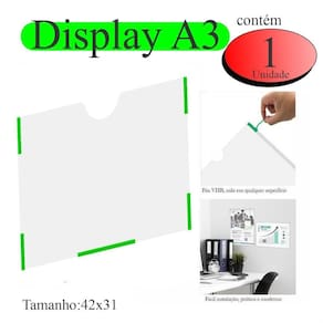 Display A3 Expositor Folhas Quadro Aviso Parede Pet Horiz