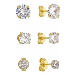 Kit Trio De Brincos Ponto De Luz Banhado Em Ouro 18k