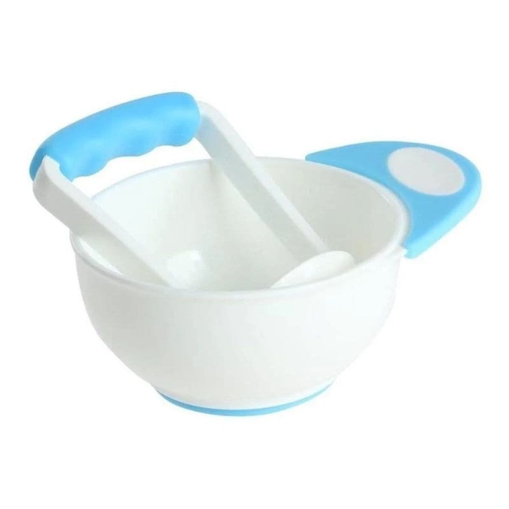 Kit Infantil Amassador De Papinha Pote Azul Plástico Western