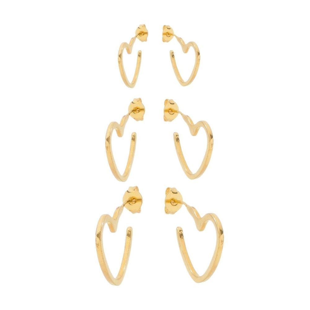 Trio Brincos Argolas Feminino Coração Banhado Em Ouro 18k