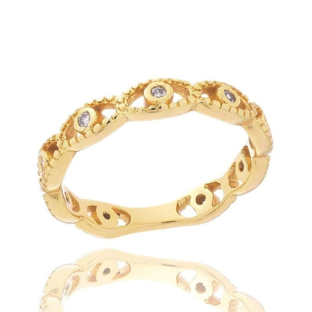 Anel Aparador Solitario Feminino 10 Zircônia Vazado Banhado em Ouro 18k