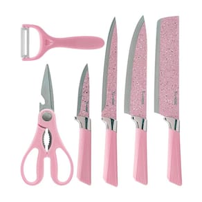 Jogo Facas de Aço Inoxidável Antiaderente 6 Peças Rosa - Kit 2 Unidades