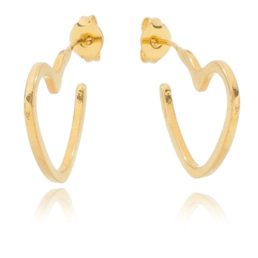 Brinco Feminino de Argola Coração Vazado P Banhado em Ouro 18k