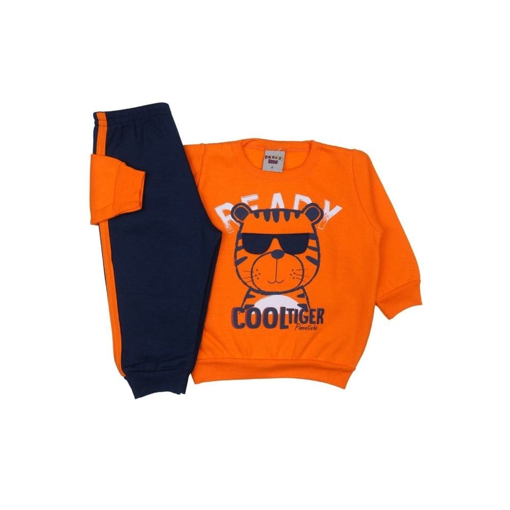 Conjunto Bebê Menino Inverno Moletom Flanelado Tigre Laranja
