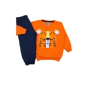 Conjunto Menino Inverno Moletom Flanelado Tigre Laranja